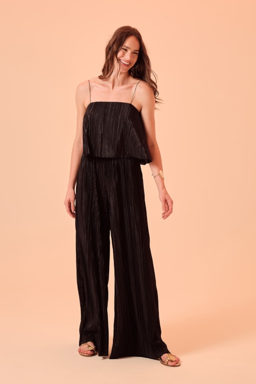 Blusa Malha Plissada Preto - foto 1