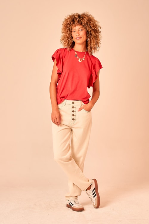 Blusa Manga Babado Vermelho Rubi - foto 2
