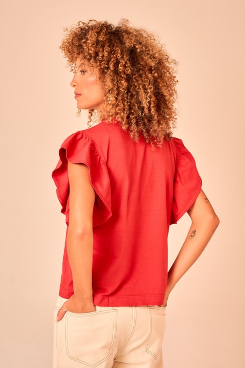 Blusa Manga Babado Vermelho Rubi - foto 3