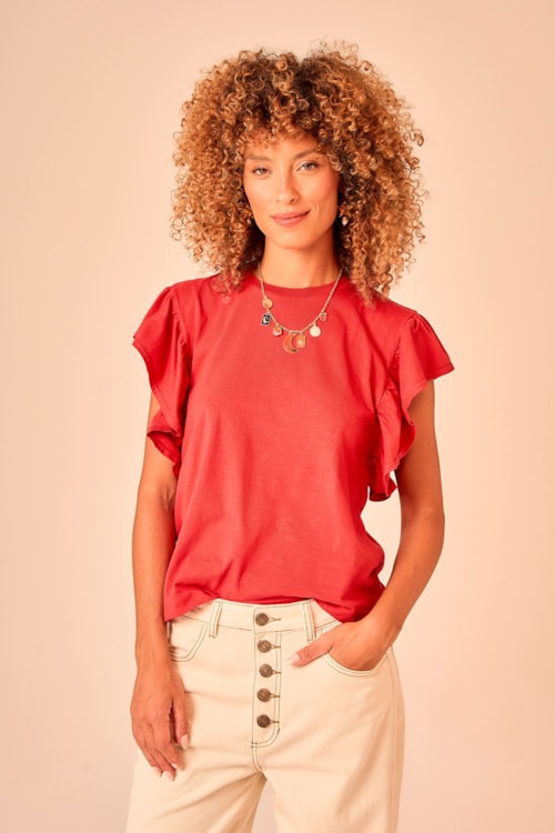 Blusa Manga Babado Vermelho Rubi - foto 1