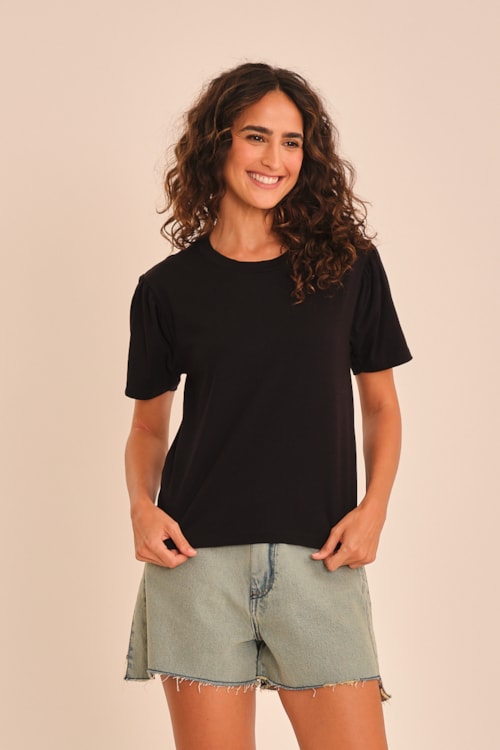 Blusa Manga Franzida Preto - foto 1