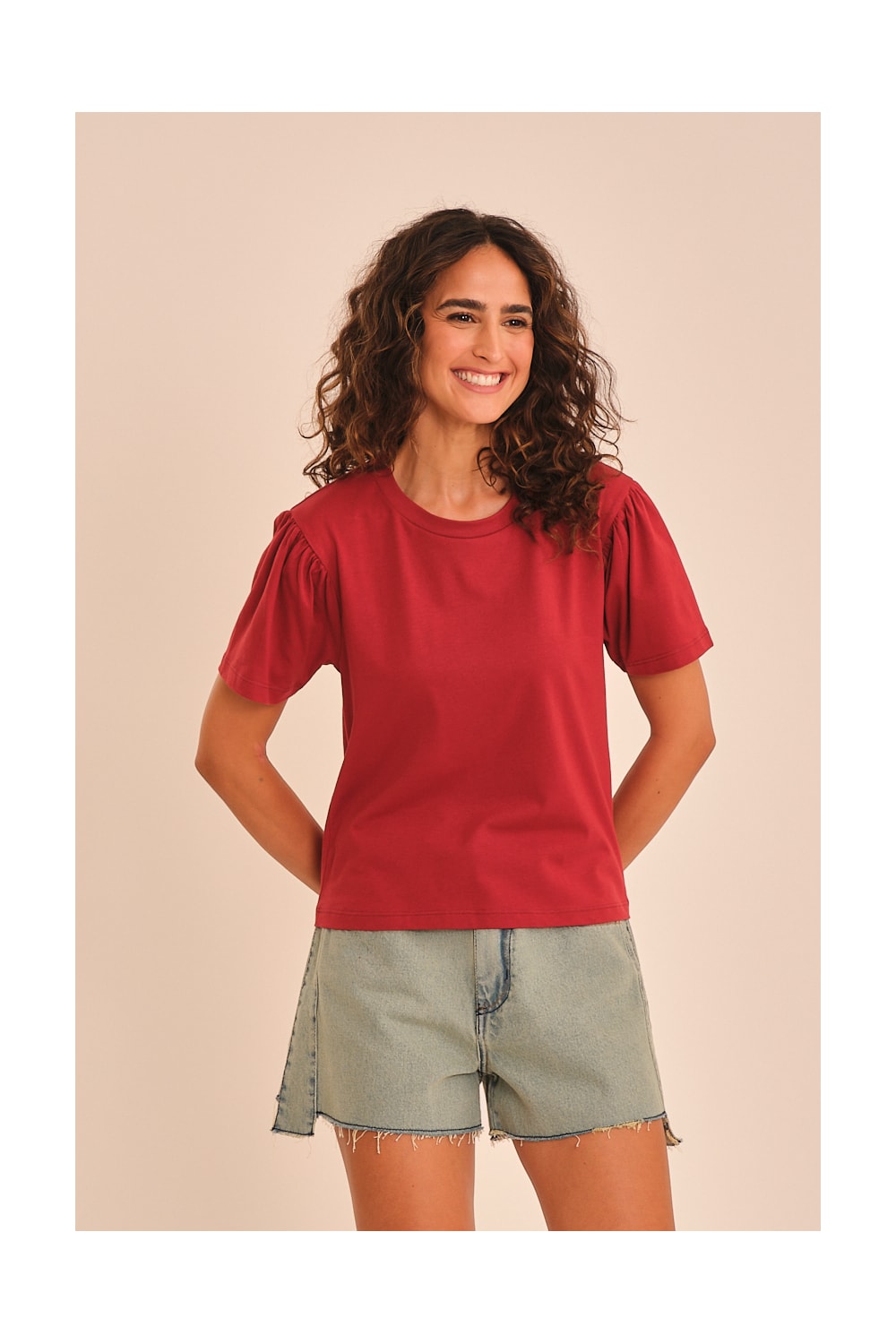 Blusa Manga Franzida Vermelho Hibisco