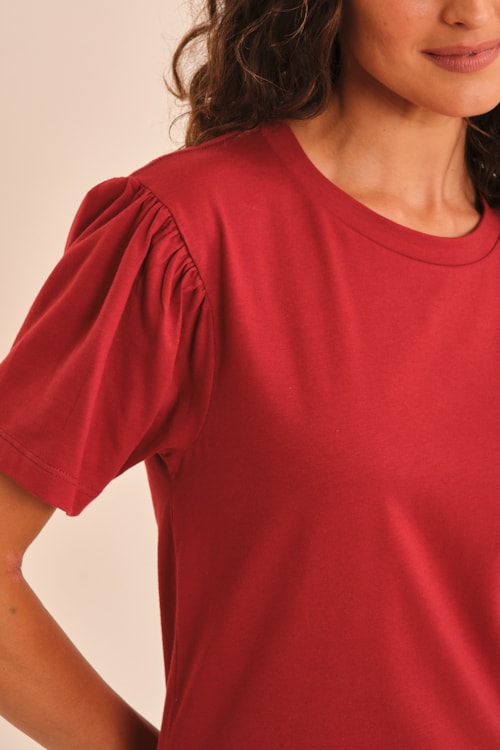 Blusa Manga Franzida Vermelho Hibisco - foto 2