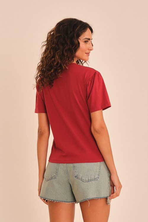 Blusa Manga Franzida Vermelho Hibisco - foto 3
