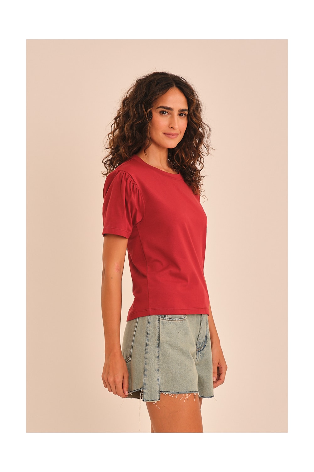 Blusa Manga Franzida Vermelho Hibisco