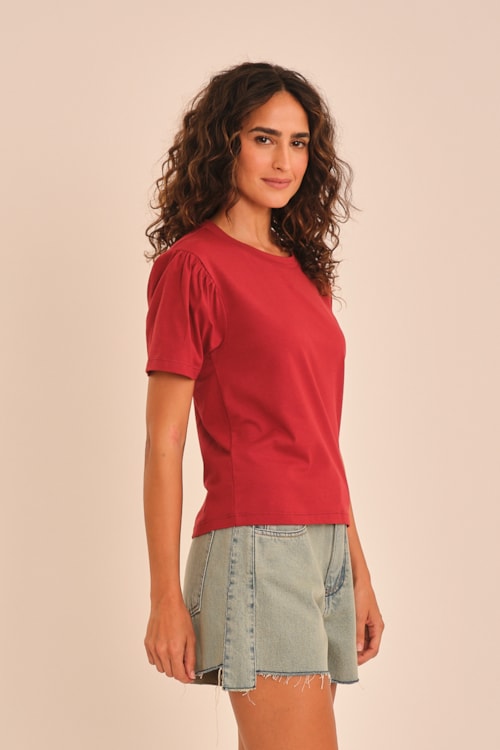 Blusa Manga Franzida Vermelho Hibisco - foto 4