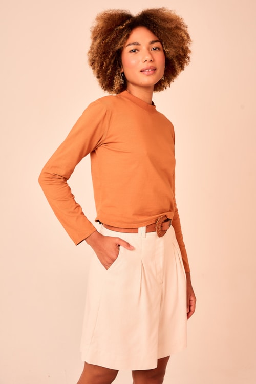 Blusa Manga Longa Basica Caramelo - foto 3