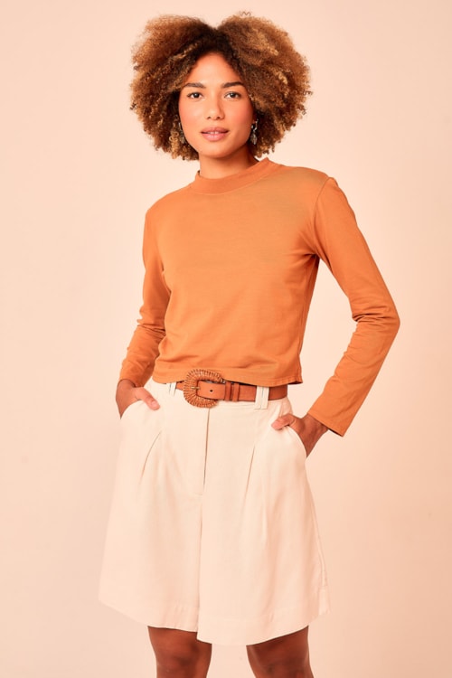 Blusa Manga Longa Basica Caramelo - foto 1