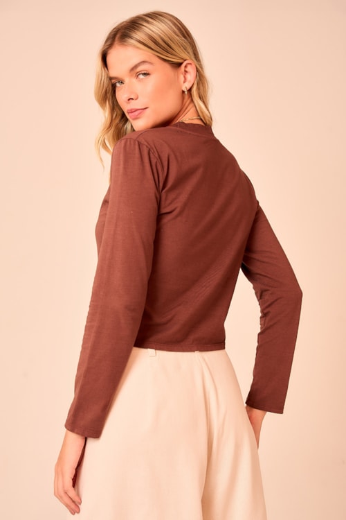 Blusa Manga Longa Basica Marrom - foto 3