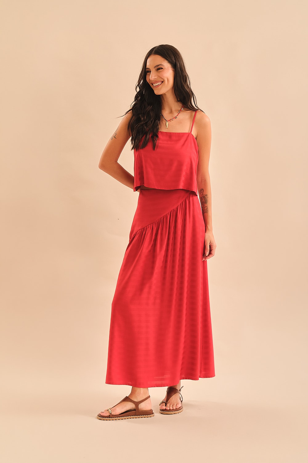 Blusa Maquinetado Stripe Vermelho Tinto