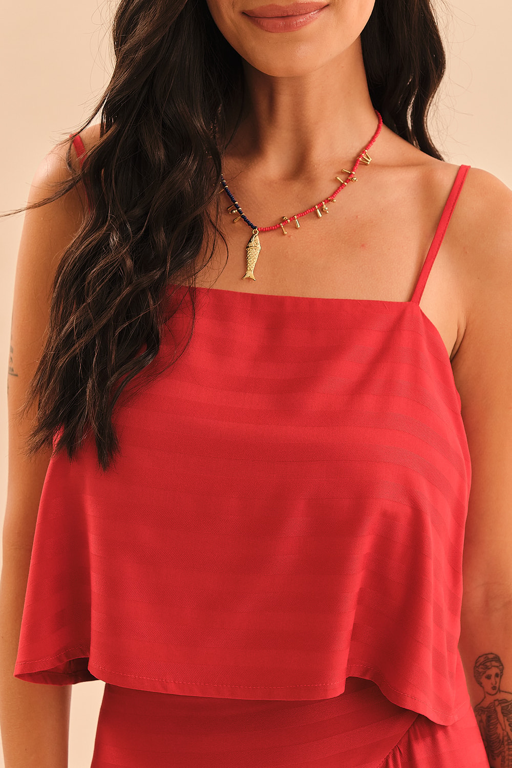 Blusa Maquinetado Stripe Vermelho Tinto