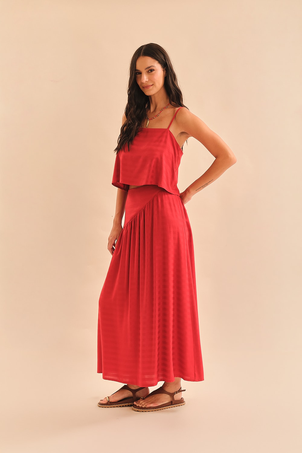 Blusa Maquinetado Stripe Vermelho Tinto