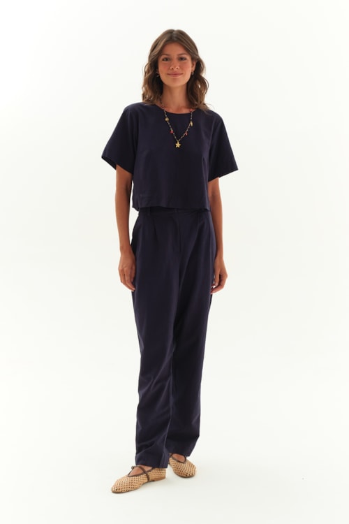 Blusa Mg Bossa Alfaiataria Basica Azul Medina - foto 2