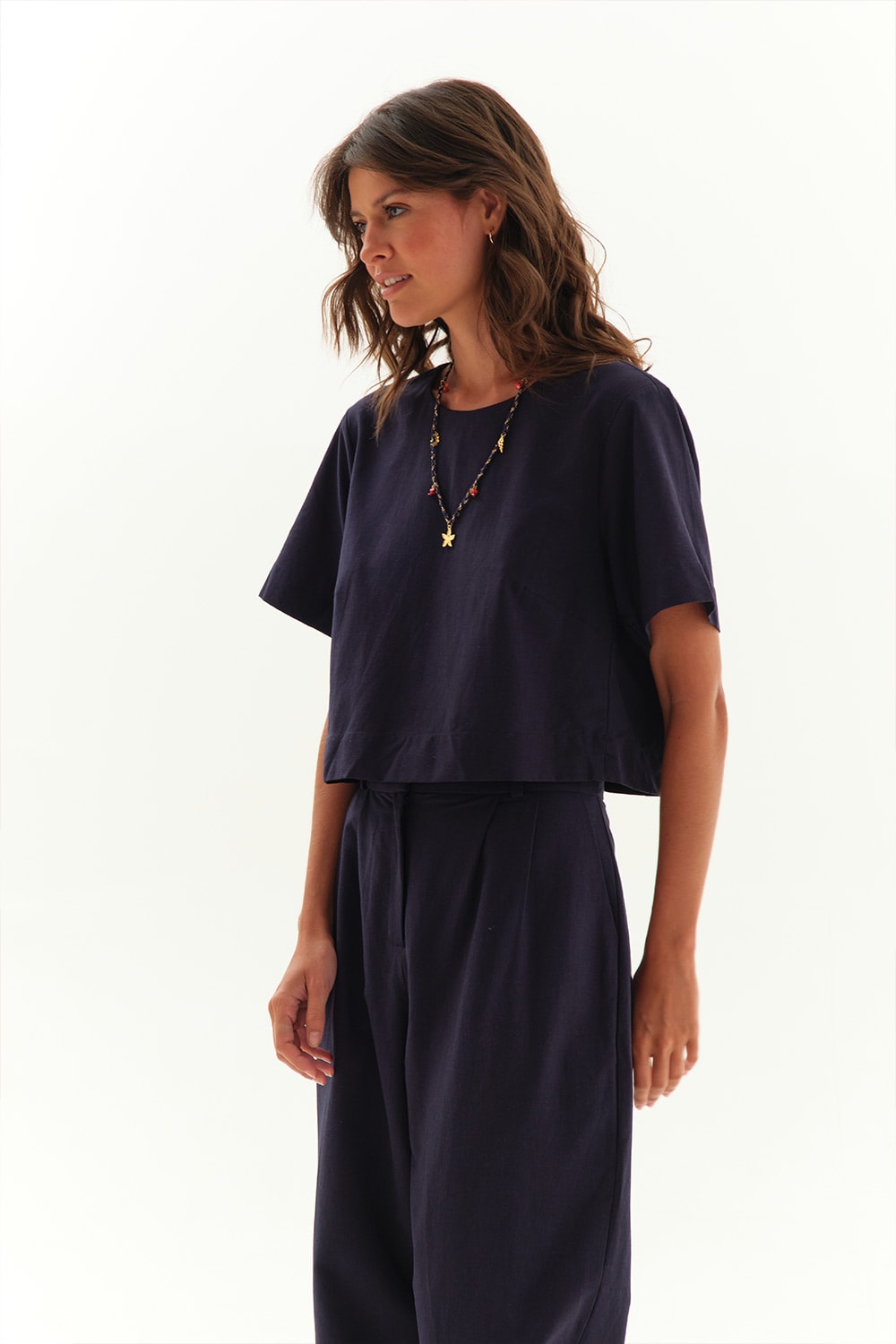 Blusa Mg Bossa Alfaiataria Basica Azul Medina