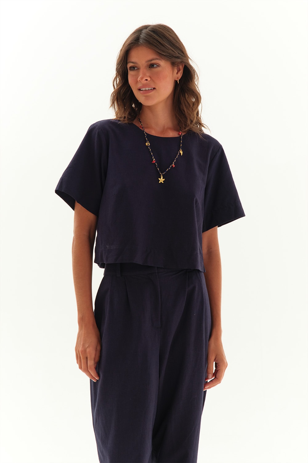 Blusa Mg Bossa Alfaiataria Basica Azul Medina
