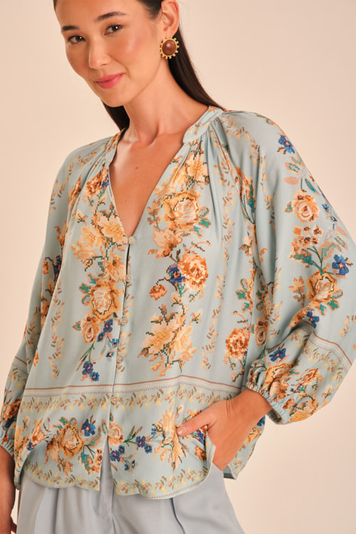 Blusa Mg Floral Ponto Cruz Estampado - foto 4