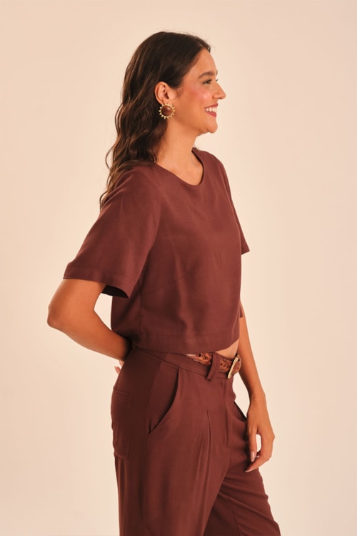 Blusa Mg Majorelle Piquet Basica Marrom Cafe - foto 3