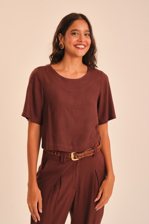 Blusa Mg Majorelle Piquet Basica Marrom Cafe - foto 1