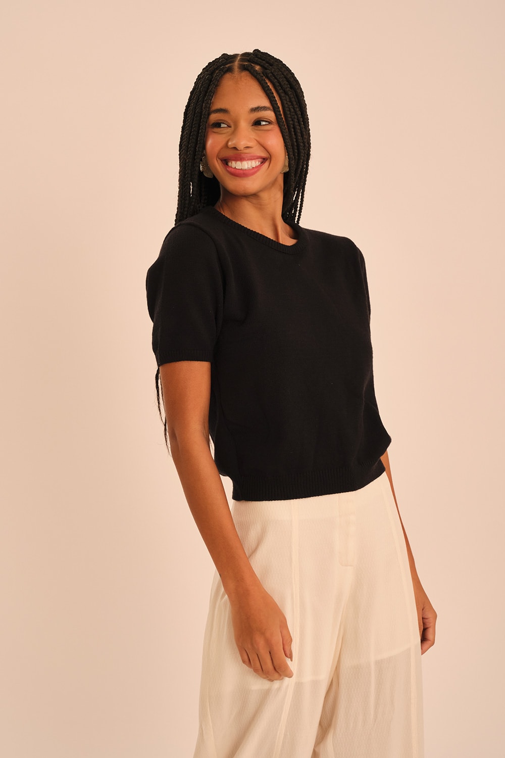 Blusa Mg Tricot Fafa Preto