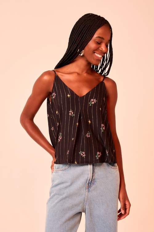 Blusa Natureza Vintage Lurex Estampado - foto 2