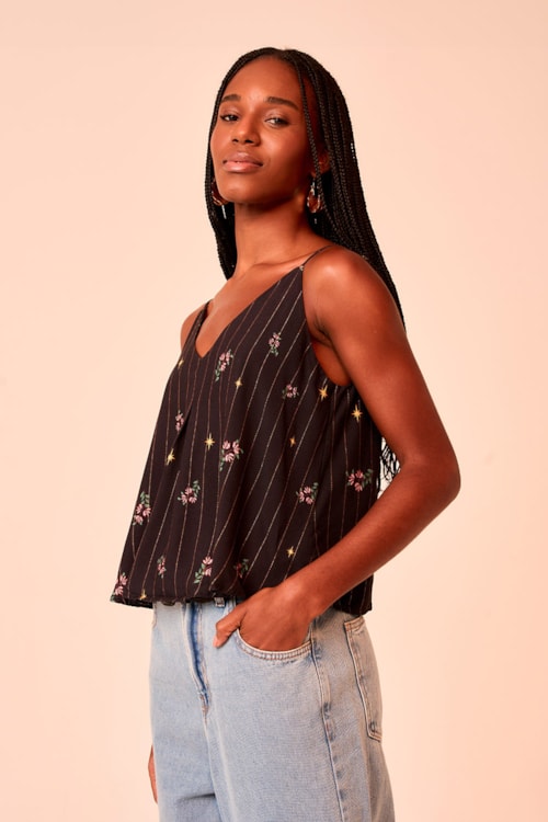 Blusa Natureza Vintage Lurex Estampado - foto 1
