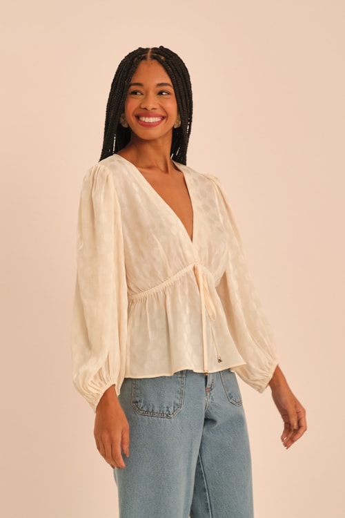 Blusa Poa Jacquard Off - foto 2