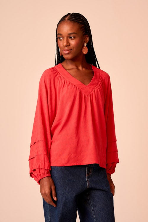 Blusa Poa Maquinetado Vermelho Rubi - foto 2