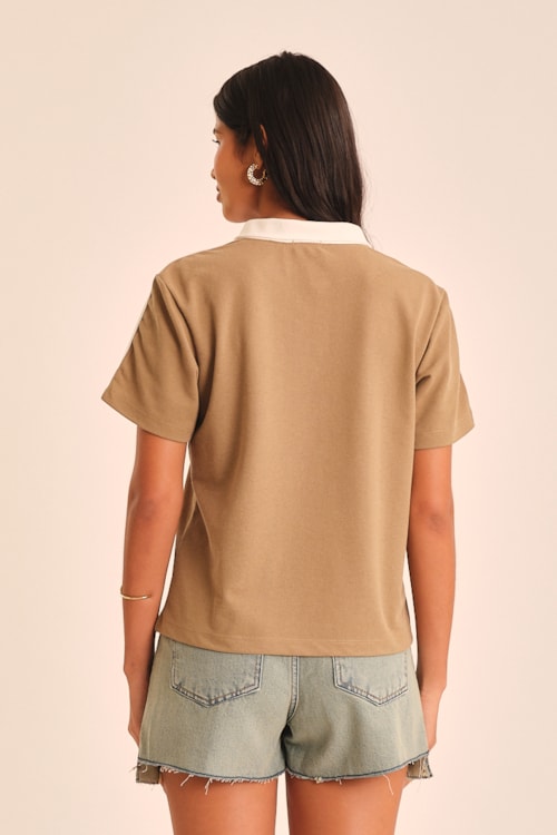 Blusa Polo Bordado Coqueiro Marrom Cafe - foto 4