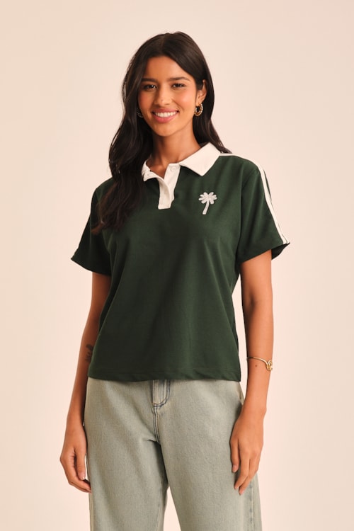 Blusa Polo Bordado Coqueiro Verde Jade - foto 1