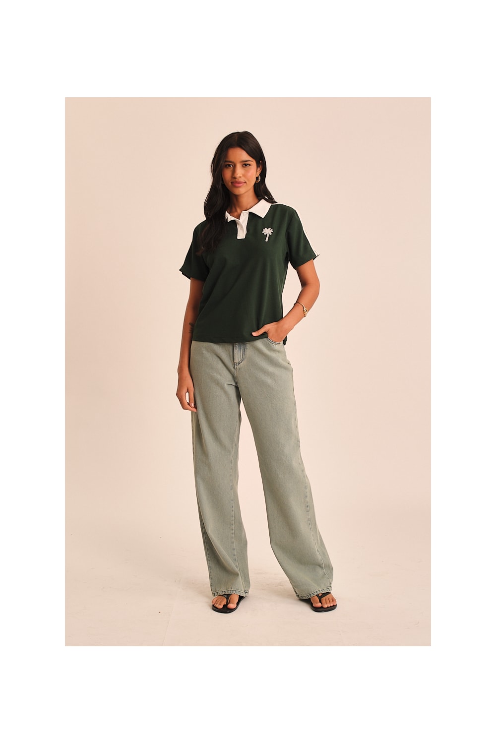 Blusa Polo Bordado Coqueiro Verde Jade