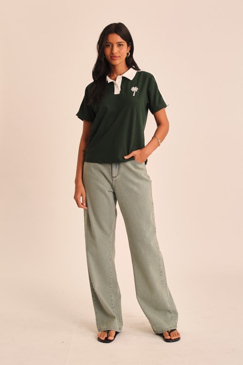 Blusa Polo Bordado Coqueiro Verde Jade - foto 2