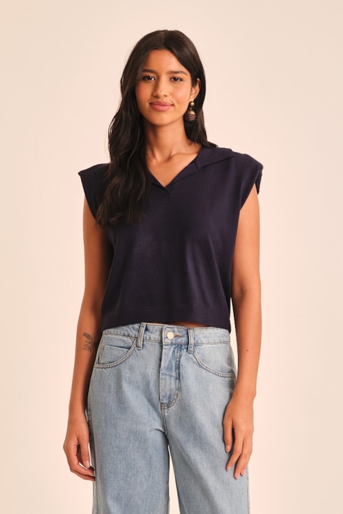 Blusa Polo Tricot Azul Medina - foto 1