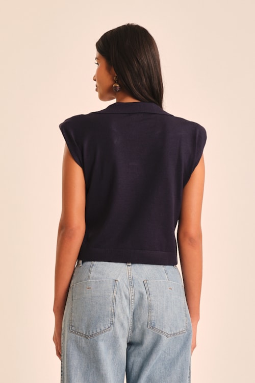Blusa Polo Tricot Azul Medina - foto 4