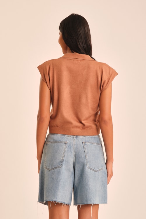 Blusa Polo Tricot Bege Tahine - foto 4