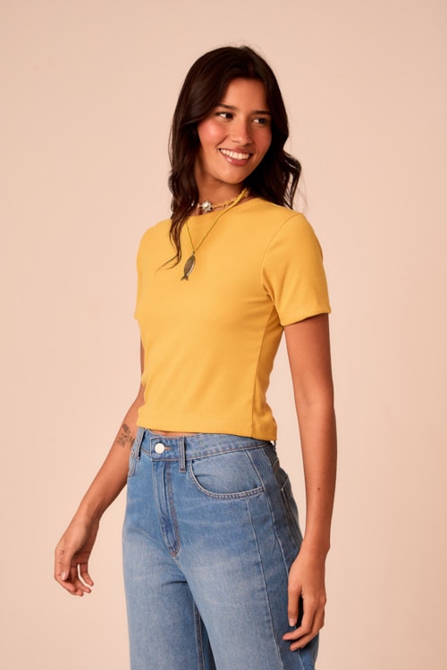 Blusa Rib Basic Amarelo Gold - foto 2