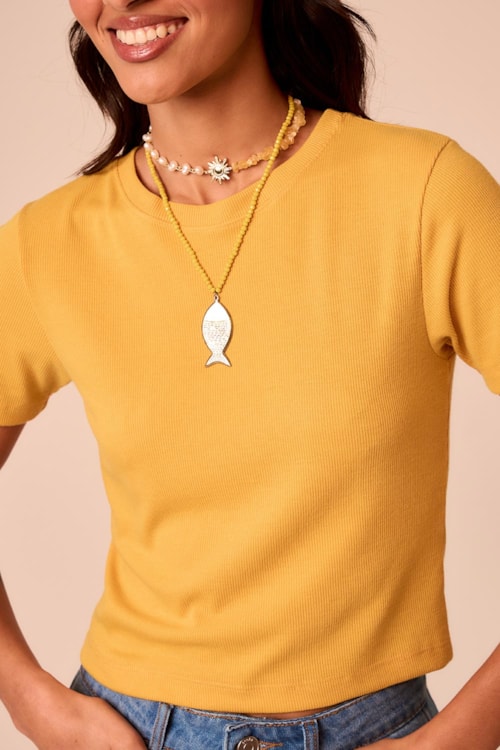Blusa Rib Basic Amarelo Gold - foto 4
