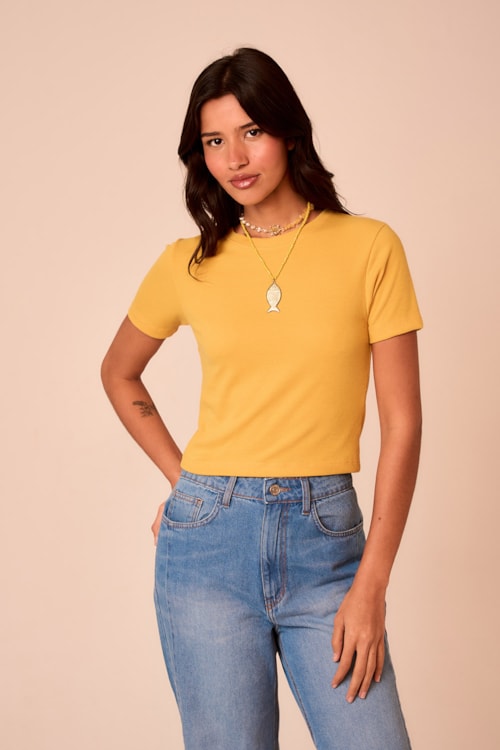 Blusa Rib Basic Amarelo Gold - foto 1