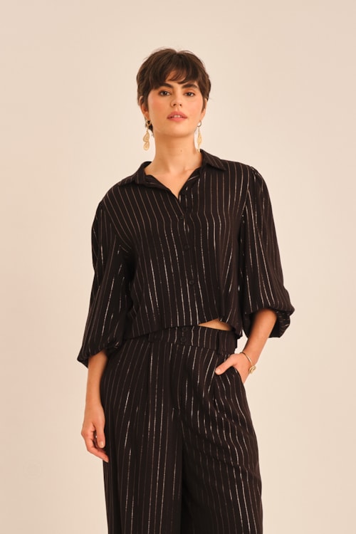 Blusa Risca Lurex Preto - foto 1
