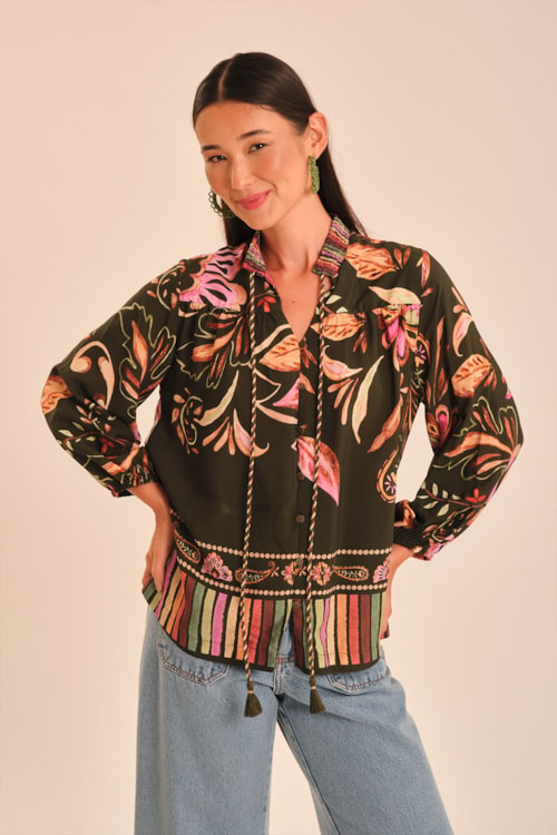 Blusa Rosa De Damasco Estampado - foto 1