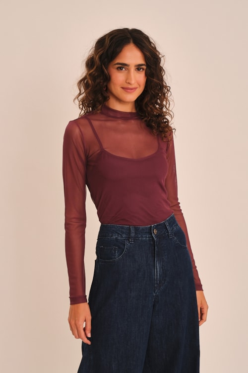 Blusa Segunda Pele Tule Roxo Ametista - foto 2