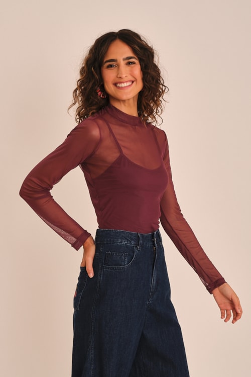 Blusa Segunda Pele Tule Roxo Ametista - foto 3