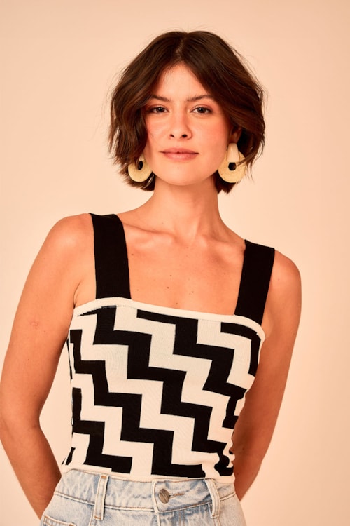 Blusa Tricot Chevron Preto - foto 1