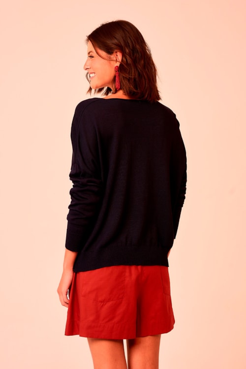 Blusa Tricot Manga Longa Azul Petroleo - foto 3