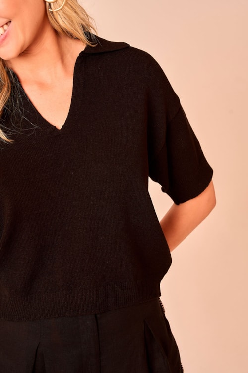 Blusa Tricot Polo Preto - foto 3