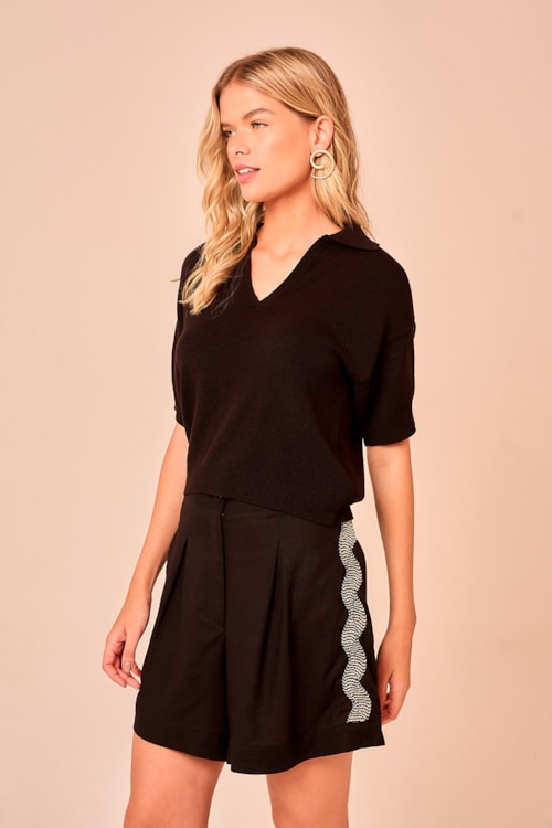 Blusa Tricot Polo Preto - foto 1