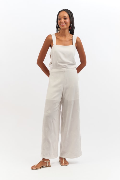 Calça Bordado Geométrico Branco - foto 1
