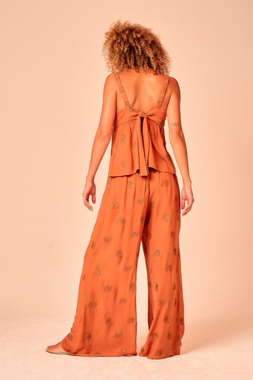 Calca Bordado Paisley Ocre - foto 4