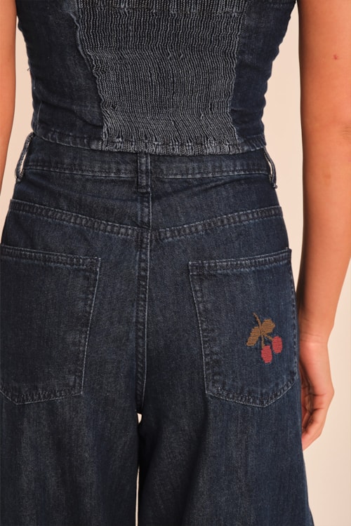 Calca Jeans Bordado Cereja Jeans - foto 3