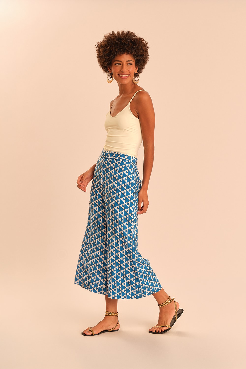 Calca Pantacourt Gravataria Navy Estampado