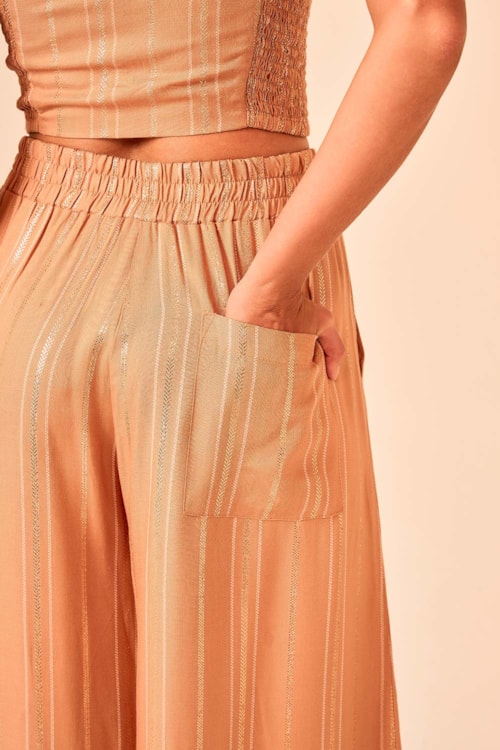 Calca Pantalona Chevron Lurex Bege - foto 5